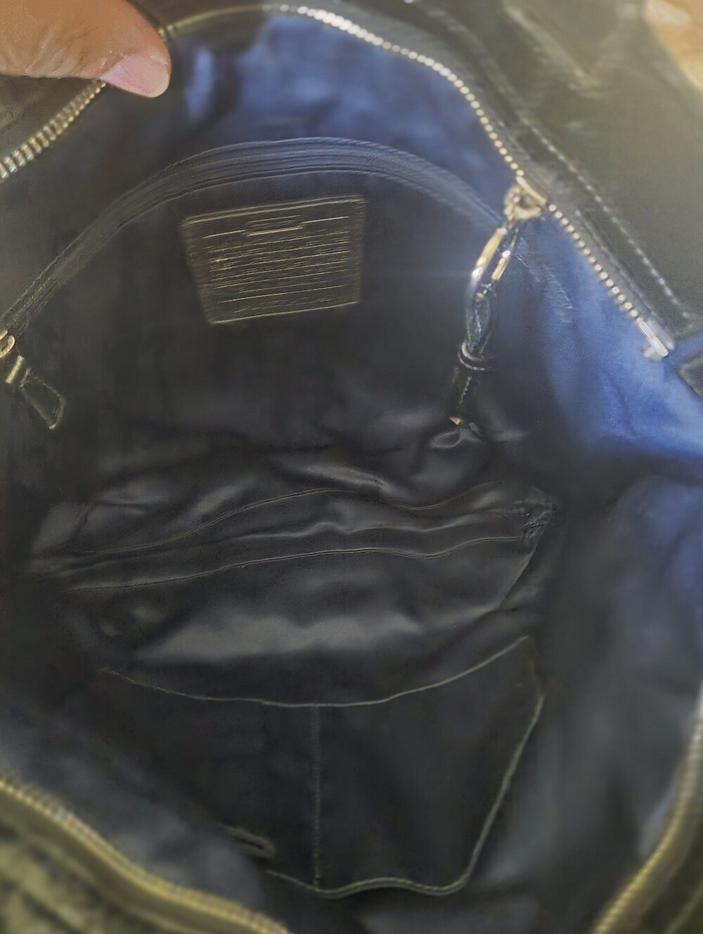 Coach Black Leather Perforated Circle Tote - Picture 5 of 5